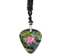 Pink Lotu Flowers Guitar Pick Necklace Exquisite Titanium Steel Personalized Necklaces Cool Pendant Necklaces Fashion Guitar Pick Holder Necklace Unique Gifts for Adult