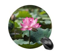 Pink Lotu Flowers Round Rubber Mouse Pad 7.8 Inch Stable Non Slip Circular Computer Mat Portable Resistant Desk Mat for Office Laptop Desktop Professional Daily Working Scenes