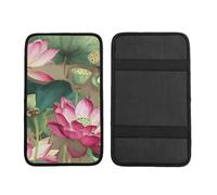 Pink Lotus Car Armrest Cushion Pink Flower Waterproof Auto Center Console Pad Car Armrest Seat Box Cover Protector Universal Fit for Most Vehicle SUV