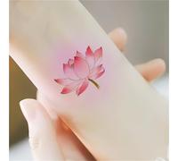Pink Lotus Colorful Temporary Tattoo Stickers, Waterproof Lasting Female Lotus National Style Coloring, Fake Tattoos(2pcs)