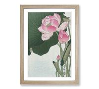 Pink Lotus Flower by Ohara Koson Framed Print | A2 Oak Framed Wall Art | Ready to Hang | Modern Floral Picture | Living Room Bedroom Lounge Office