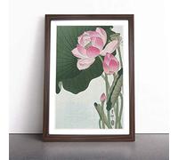 Pink Lotus Flower by Ohara Koson Framed Wall Art Picture Print - Canvas Painting - Modern Home Décor Poster - Ready to Hang for Living Room Bedroom Kitchen - Walnut A2 (48 x 66 cm)