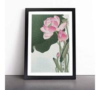 Pink Lotus Flower by Ohara Koson | Framed Wall Art Print | Modern Home Decor Picture | Ready to Hang Artwork for Living Room, Bedroom, Kitchen or Office | Multiple Sizes
