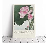 Pink Lotus Flower Ohara Koson Canvas Wall Art Picture Print - Framed Painting - Modern Home Décor - Ready to Hang Poster for Living Room Bedroom - 24x16 Inch
