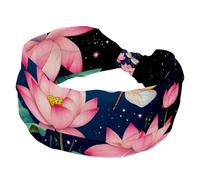 Pink Lotus Flowers and Flying Dragonflies Wide Headbands for Women, Yoga Workout Head Bands Wide Elastic Hair Bands for Washing Face Makeup