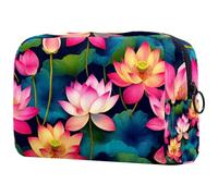 Pink Lotus Flowers in a Vintage Style Cosmetic Makeup Bag Small Travel Zipper Pouch Portable Toiletry Bag Makeup Organizer for Women Girls