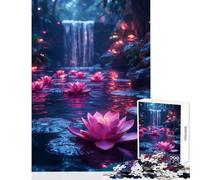 Pink Lotus Flowers in A Waterfall Setting Jigsaw Puzzle for Adults 1000 Pieces Secret Santa Gifts Home Decoration Home Decoration Toys for 14+ Puzzle Game Offered (38x52cm)