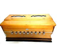 PINK-LOTUS Harmonium 9 Stops, 3 1/2 Octave, Double Reed, Clutch, Natural, Standard, Beech, Padded Bag, A440 Tuned, Indian Musical Instrument