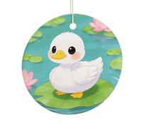 Pink Lotus with White Ducks Round Ceramic Pendant Hanging Festival Ornament, Personalized Double Sided Ceramic Home Decor, Lightweight Durable Hanging Ornament Gift for Home, Party, Women Men