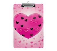 Pink Love Heart Clipboard, A4 Acrylic Clipboards with Hanging Hook, Ultra Lightweight & Shatterproof Writing Board for Office, Nurses, 8.5" X 12.5"
