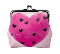 Pink Love Heart Coin Purse for Women, Chic PU Leather Mini Change Pouch with Kiss Lock Clasp, Fashion Change Purse Wallets for Coins, Keys, Lipstick, and Earphones