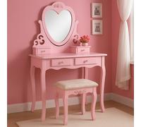 KOSY KOALA Women's Dressing Table With Mirror Stool Vanity Dresser Vanity Bedroom Pink Love Heart KOSY KOALA Pink
