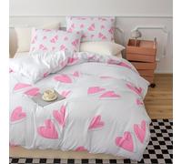 Pink Love Heart Duvet Cover 230X220,Geometric Black Heart Print Bedding Set,Hand Drawn Graffiti Style White Quilt Cover for kids Girls boys Teens Aldult All Season,Easy Care King
