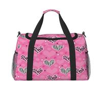 Pink Love Heart Full Print Travel Duffle Bag with Adjustable Shoulder Strap,Large Capacity Twill Polyester Crossbody Bag for Gym,Weekend Trips Outdoor Activities