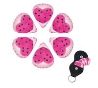 Pink Love Heart Guitar Picks 6 Pack, 0.71mm Thickness Celluloid Bass Pick with Leather Guitar Pick Holder Keychain Abstract Art Pics Plectrum for Acoustic Electric Guitar, Ukulele, Bass