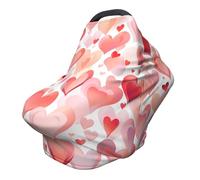 Pink Love Heart Nursing Cover 360° Full Coverage Valentine Stretch Scarf for Breastfeeding and Car Seat Cover Fit for Most Pushchairs and Prams