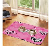 Pink Love Heart Print Pet Feeding Mat For Dogs & Cats Absorbent Waterproof Dog Food Mat Non-Slip Pet Bowl Placemat Quick Dry Floor Protector Leather Tablecloth