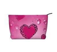 Pink Love Heart Prints Corduroy Makeup Bag for Women Girls, Spacious Travel Cosmetic Organiser for Make-up, Toiletries & Essentials