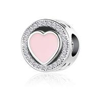 Pink Love Heart Radiant Charm Compatible with Pandora Charms Bracelets Crystal Clear CZ Women Jewellery Wife Mum Sister Anniversary