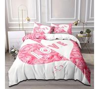 Pink Love Heart Romantic Duvet Cover 260X220,Valentine'S Day Rose Floral Print Bedding Set for Teens and Adults,Soft Microfiber Quilt Cover with Zipper Closure Super King
