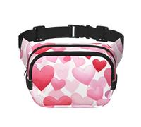 Pink Love Hearts Double Layer Waist Bag Pack Valentine Bum Bag Fanny Pack for Men Women, Adjustable Belt Bag for Travel Hiking Running Cycling Festival