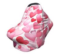 Pink Love Hearts Nursing Cover 360° Full Coverage Valentine Stretch Scarf for Breastfeeding and Car Seat Cover Fit for Most Pushchairs and Prams