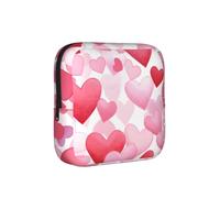 Pink Love Hearts Sanitary Napkin Storage Bag Period Pouch, Discreet Sanitary Towel Holder Valentine Portable Feminine Pad Organiser for Women, Teen Girls, Travel & School