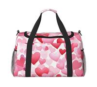 Pink Love Hearts Travel Duffle Bag Valentine Gym Overnight Weekender Bag for Men Women Lightweight Carry On Luggage for Workout Holiday