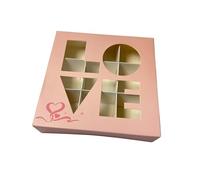 Pink LOVE Window Gift Box 15 x 15 x 3.5cm | Valentine’s Sweet & Chocolate Packaging | Food Safe Empty (25 Boxes - 16 Grid Inserts)