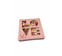 Pink LOVE Window Gift Box 15 x 15 x 3.5cm | Valentine’s Sweet & Chocolate Packaging | Food Safe Empty Gift Box with Optional Inserts (Pink, 25 Pack, 9 Grid Inserts)