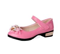 Pink Low Heel Princess Style Girls School Shoes Patent Leather Slip-On Walking Shoes - Kids Footwear with Hook-and-Loop Strap for Parties/Weddings/Dance UK Size 9