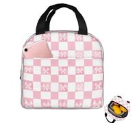 Pink Lunch Bag for Women Girls, Insulated Cooler Lunch Bag, Lunch Bags for Adults Kids, Thermal Packed LunchBag, Packed Lunch Box Tote Bag, Gifts for Women Girls Ladies, Pink Grid Bow Lunchbag