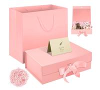 Pink Luxury Magnetic Gift Box 32.5*23*10.5cm Large Packaging Box with Ribbon Shredded Paper Greeting Card with Handbag Easy Assembly Party Favor Boxes for Proposal Bridal Showers Christmas Birthday