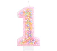 Pink Macaron 1 Birthday Candles for Girls, Rainbow Pastel Macaron Number 1 Candle for Cake, Colorful One Cake Topper 1st Birthday Decorations Girl, Sweet Themed Birthday Wedding Party Decoration