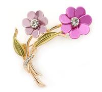 Pink/Magenta/Olive Two Daisy Floral Brooch - 50mm L