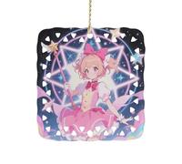 Pink Magic Women Ceramic Christmas Ornament Xmas Tree Hanging Pendant Double Sided Pattern Festive Square Ornament Holiday Home Party Decoration Gifts