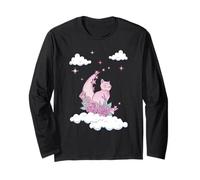 Pink Magical Cat Moon Roses Spiritual Kawaii Pastel Goth Long Sleeve T-Shirt