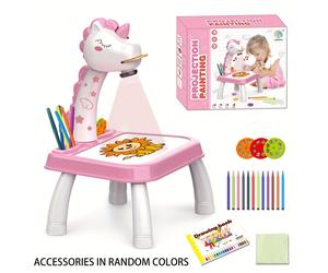 (Pink) Magical Unicorn Projection Painting Table - Erasable Doodle Board, Halloween, Christmas Gift