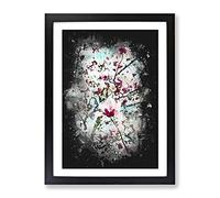 Pink Magnolia Blossom Tree Paint Splash Modern Framed Wall Art Print, Ready to Hang Picture for Living Room Bedroom Home Office Décor, Black A2 (64 x 46 cm)