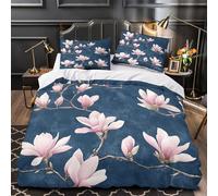 Pink Magnolia Flowers Duvet Cover 3D Design Printed Extra Soft 3 Pieces Bedding Set Zipper botanical Quilt Cover Hotel Quality Washable for Adults Kids Women Teens Youth Boys King（220x240cm）