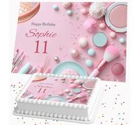 PINK MAKEUP PERSONALISED BIRTHDAY EDIBLE ICING A4 SIZED CAKE TOPPER DECORATION R3-272
