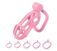 Pink Male Penis Cage with 5 Cock Rings Set Long Penis Bondage Bird Chastity Cage Belt Cock Ring Slave Restraint Man Sex Toy Pink One Size