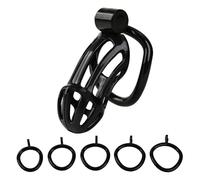 Pink Male Penis Cage with 5 Cock Rings Set Long Penis Bondage Bird Chastity Cage Belt Cock Ring Slave Restraint Man Sex Toy Black One Size