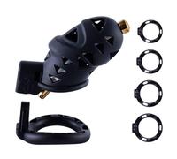 Pink Male Penis Chastity Cage Set Small Bird Chastity Belt with 5 Size Cock Rings and Metal Tube Penis Bondage Slave Man Sex Toy Black L-Long