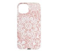Pink Mandala Pattern White Henna Elegant Flower Design Case for iPhone 15 Plus