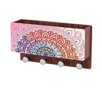 Pink Mandala Wall Mounted DIY Diamond Paintings Handmade Wood Container with Hook Rhinestone Paintings Art Storage Organizer Wooden Diamond Painting Storage Case for Living Room Home