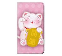 Pink Maneki Neko Lucky Cat PU Leather Flip Case Cover For Google Pixel 2
