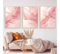 Pink Marble Abstract Wall Art Modern Abstract Painting Gold Foil Artwork Pink and Gold Abstract Wall Art Pink White and Gold Pictures Pink Modern Painting Pink and Gold Painting 16x24inchx3 No Frame