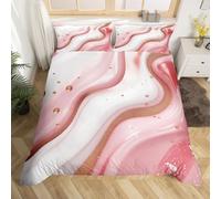 Pink Marble Duvet Cover Set Single Size, Abstract Stone Texture Bedding Set 2pcs for Kids Girls Adult Room Decor, Wavy Stripe Print Comforter Cover Soft Polyester Quilt Cover with 1 Pillowcase