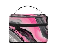 Pink Marble Grey Abstract Art Print Portable Makeup Case with Zipper Versatile for Large Capacity Polyester Makeup Bag Black One Size Black One Size Black One Size, Black/White, One Size